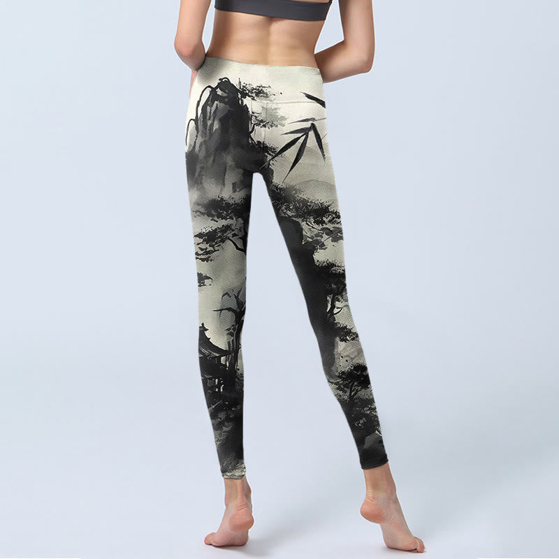 Leggings de sport à imprimé Buddha Stones Ink Bamboo Pine Mountains Pantalon de yoga pour femme - image 7
