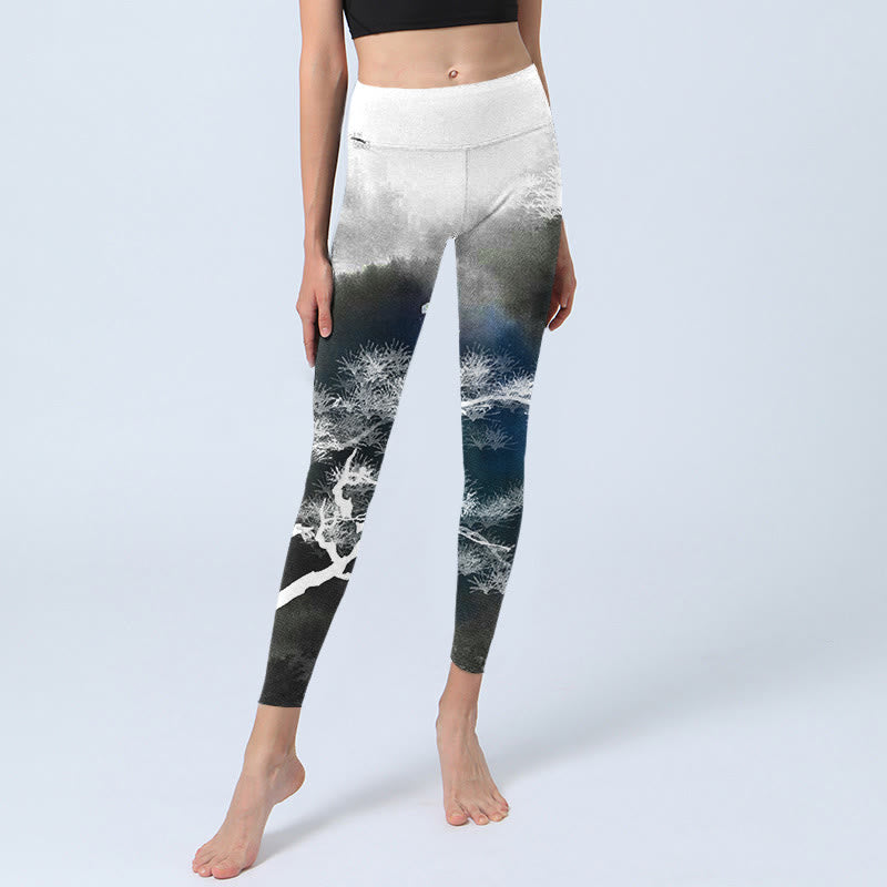 Leggings de sport à imprimé pin et peinture à l'encre de Buddha Stones Pantalon de yoga pour femme - image 5