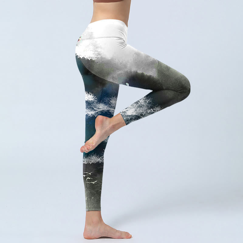 Leggings de sport à imprimé pin et peinture à l'encre de Buddha Stones Pantalon de yoga pour femme - image 4
