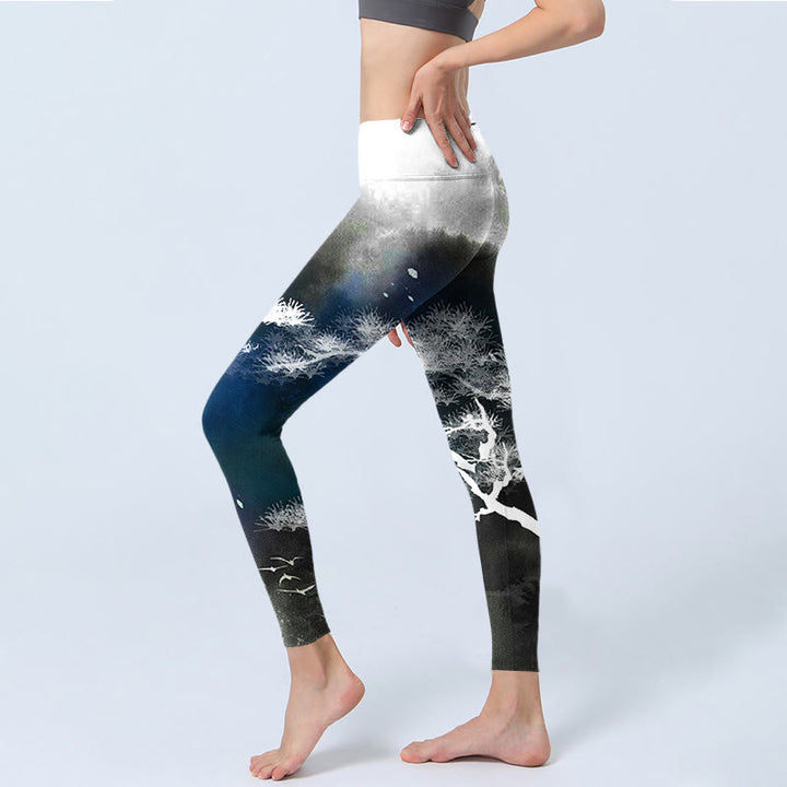 Leggings de sport à imprimé pin et peinture à l'encre de Buddha Stones Pantalon de yoga pour femme - image 2