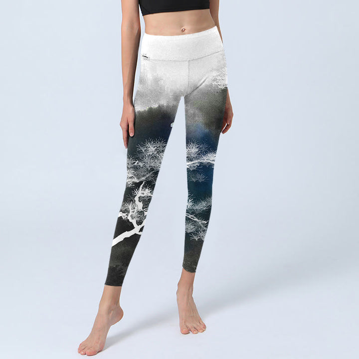 Leggings de sport à imprimé pin et peinture à l'encre de Buddha Stones Pantalon de yoga pour femme - image 5