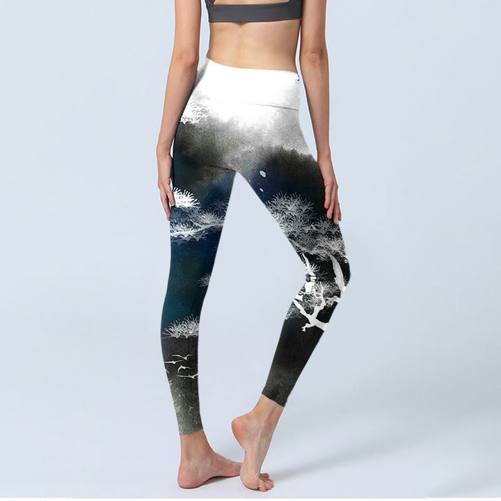 Leggings de sport à imprimé pin et peinture à l'encre de Buddha Stones Pantalon de yoga pour femme - image 4