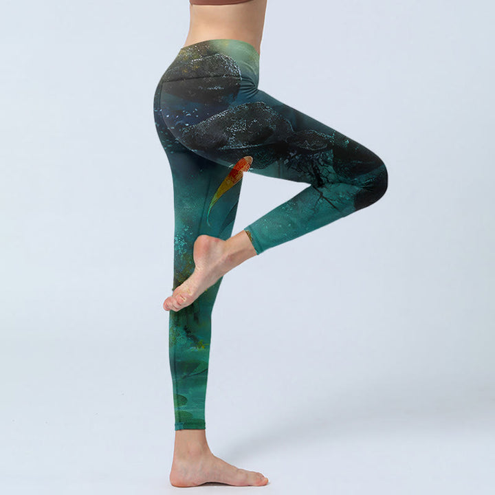 Pantalon de yoga pour femme avec imprimé Buddha Stones Pond Koi Fish Rocks - image 3