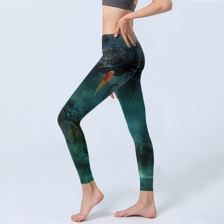 Pantalon de yoga pour femme avec imprimé Buddha Stones Pond Koi Fish Rocks - image 3
