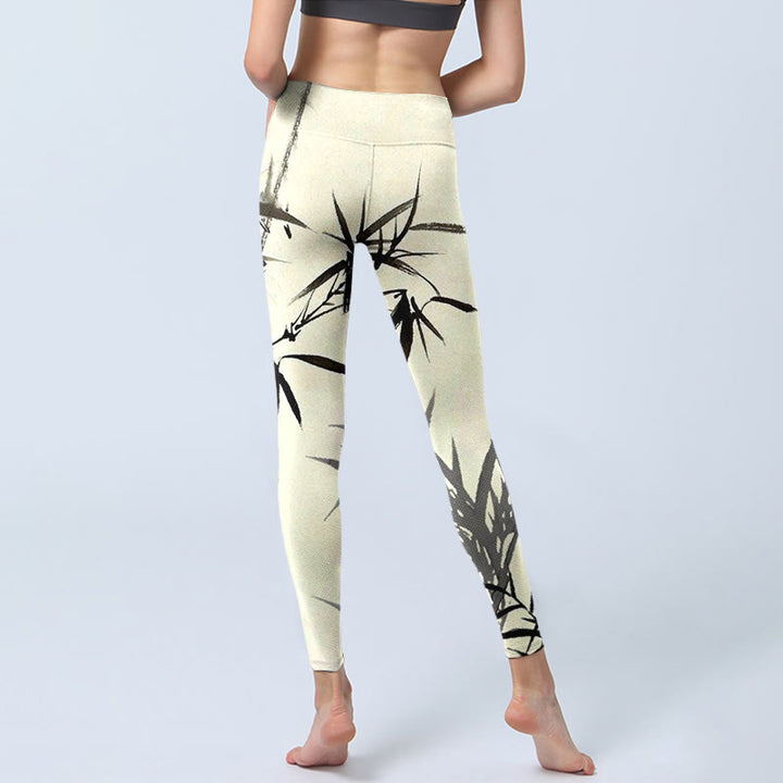 Leggings de sport imprimés feuilles de bambou et Buddha Stones Pantalons de yoga pour femmes - image 7