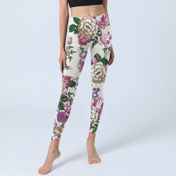 Leggings de sport à imprimé pivoine rouge et blanc Buddha Stones Pantalon de yoga pour femme - image 6