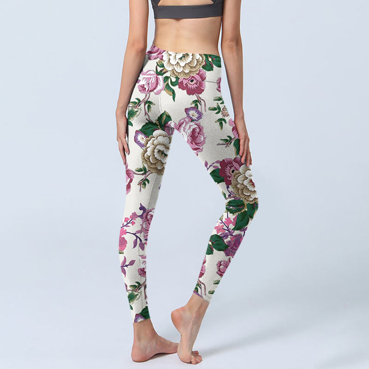 Leggings de sport à imprimé pivoine rouge et blanc Buddha Stones Pantalon de yoga pour femme - image 5