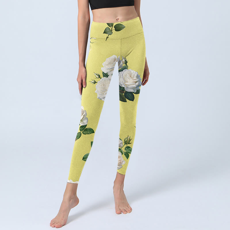 Pantalon de yoga pour femme avec legging de sport imprimé Buddha Stones jaune et blanc - image 6