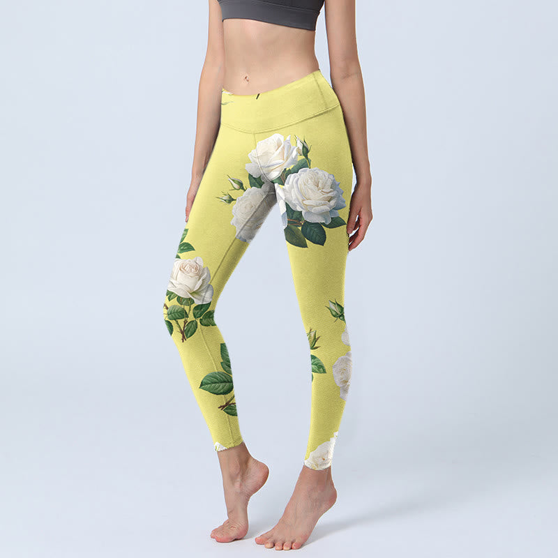 Pantalon de yoga pour femme avec legging de sport imprimé Buddha Stones jaune et blanc - Jaune - US18，UK/AU22，EU50 (4XL) - image 1