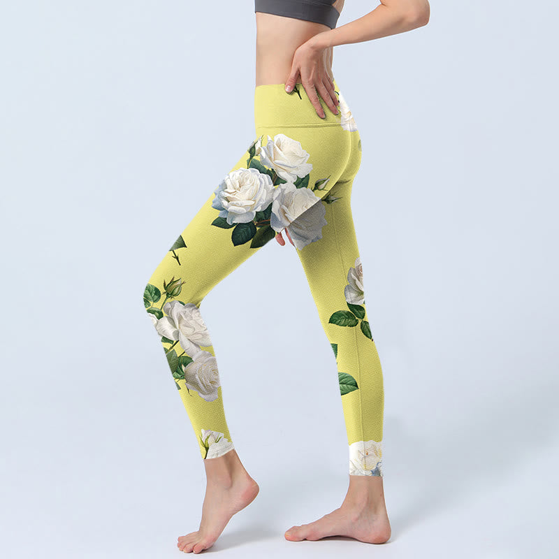 Pantalon de yoga pour femme avec legging de sport imprimé Buddha Stones jaune et blanc - image 3
