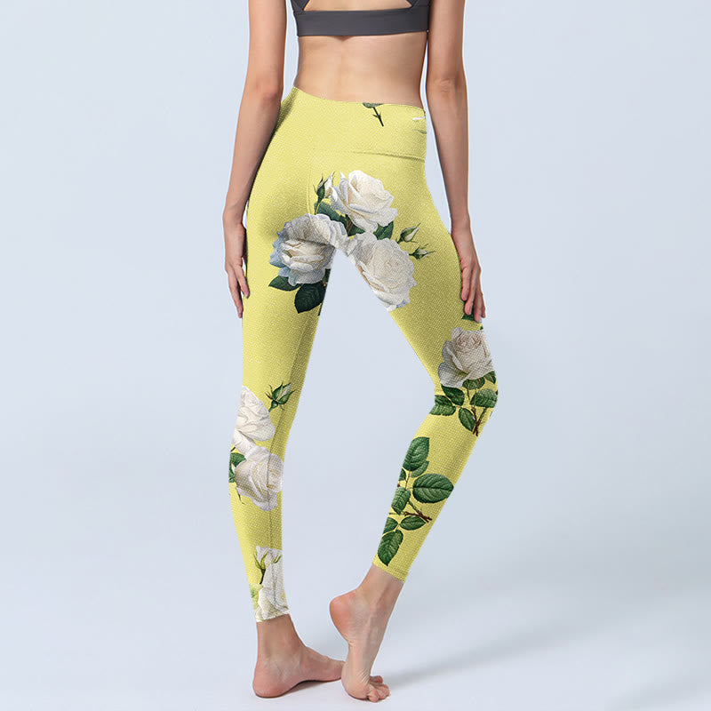 Pantalon de yoga pour femme avec legging de sport imprimé Buddha Stones jaune et blanc - image 5