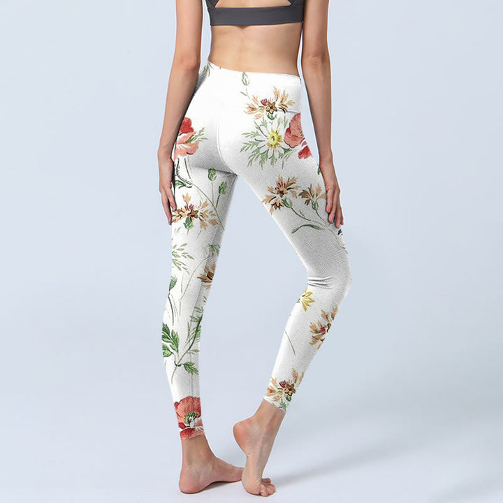 Pantalon de yoga pour femme avec imprimé marguerites blanches et fleurs rouges Buddha Stones - image 5