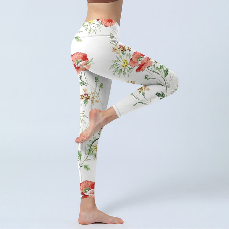 Pantalon de yoga pour femme avec imprimé marguerites blanches et fleurs rouges Buddha Stones - image 4
