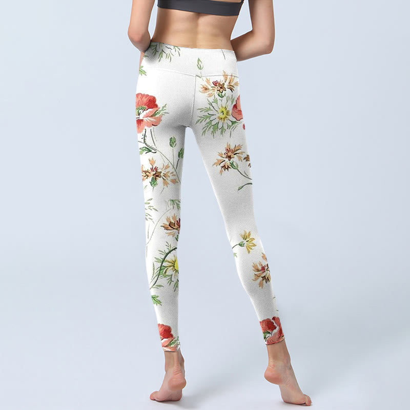 Pantalon de yoga pour femme avec imprimé marguerites blanches et fleurs rouges Buddha Stones - image 6