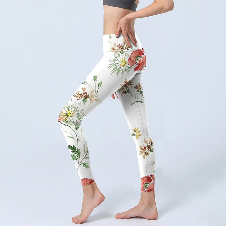 Pantalon de yoga pour femme avec imprimé marguerites blanches et fleurs rouges Buddha Stones - image 3