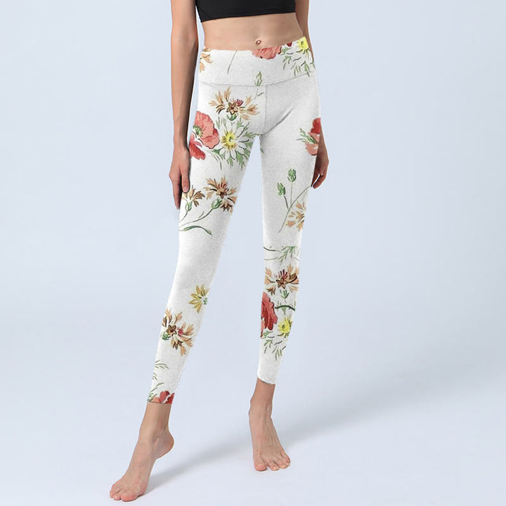 Pantalon de yoga pour femme avec imprimé marguerites blanches et fleurs rouges Buddha Stones - image 5