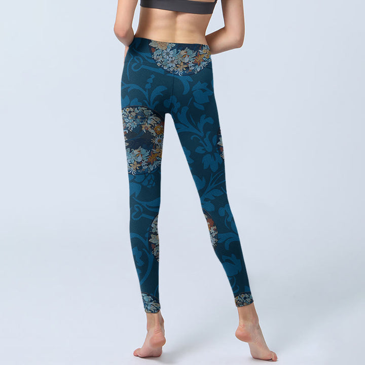 Leggings de sport à imprimé fleurs bleu foncé Buddha Stones Pantalon de yoga pour femme - image 7