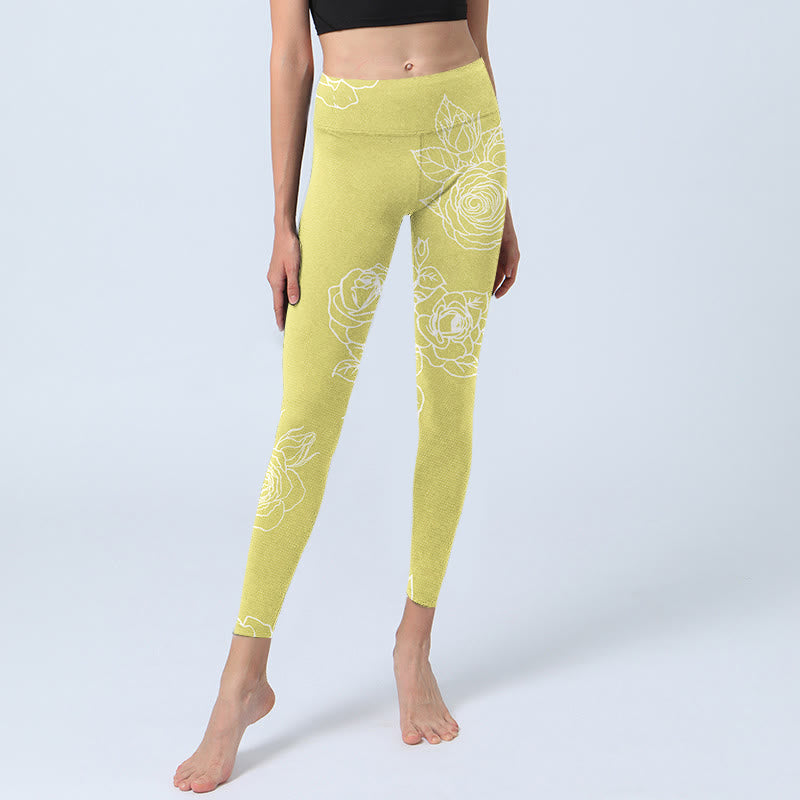 Pantalon de yoga pour femme avec legging de fitness imprimé Buddha Stones et roses jaunes - image 6