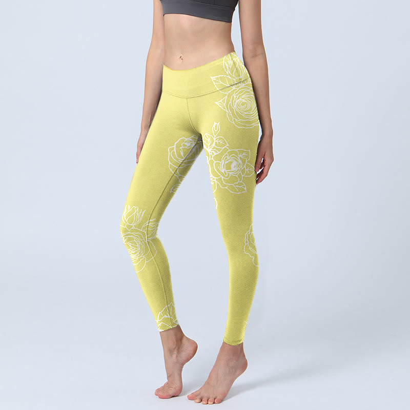 Pantalon de yoga pour femme avec legging de fitness imprimé Buddha Stones et roses jaunes - Chiffon au citron - US18，UK/AU22，EU50 (4XL) - image 1