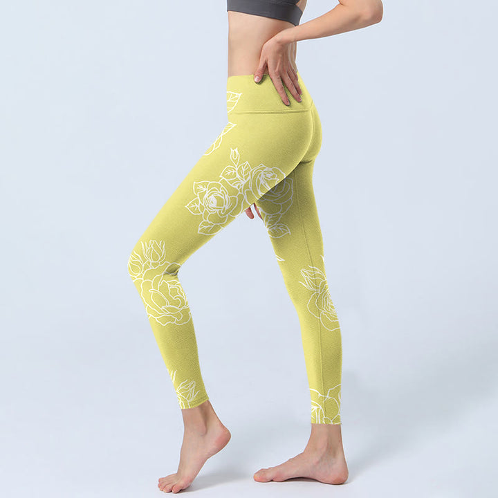 Pantalon de yoga pour femme avec legging de fitness imprimé Buddha Stones et roses jaunes - image 3