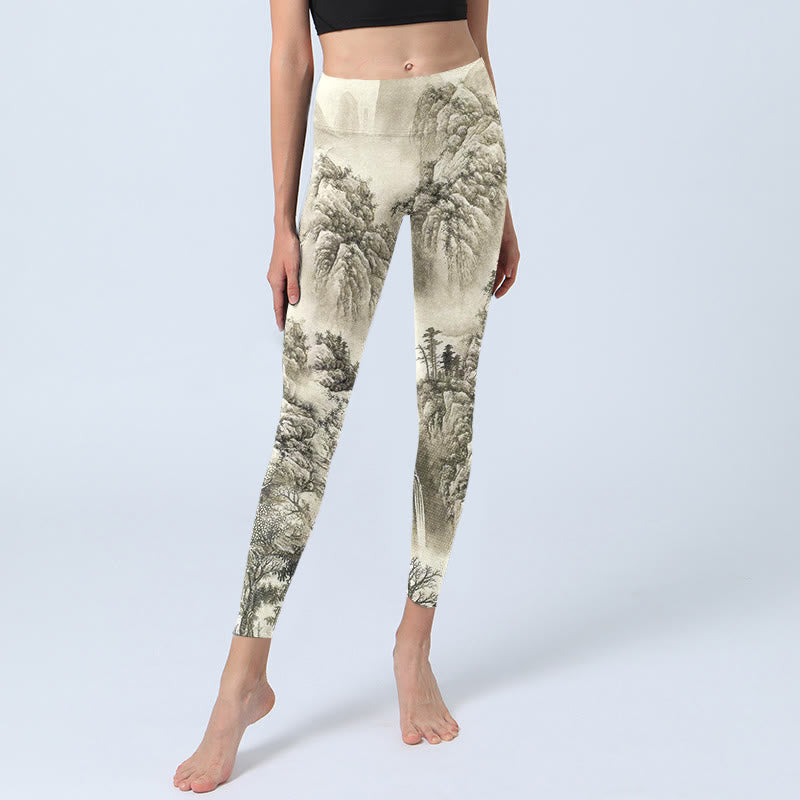 Leggings de sport imprimés Buddha Stones Mountain Tree River Scenery Pantalons de yoga pour femmes - image 5