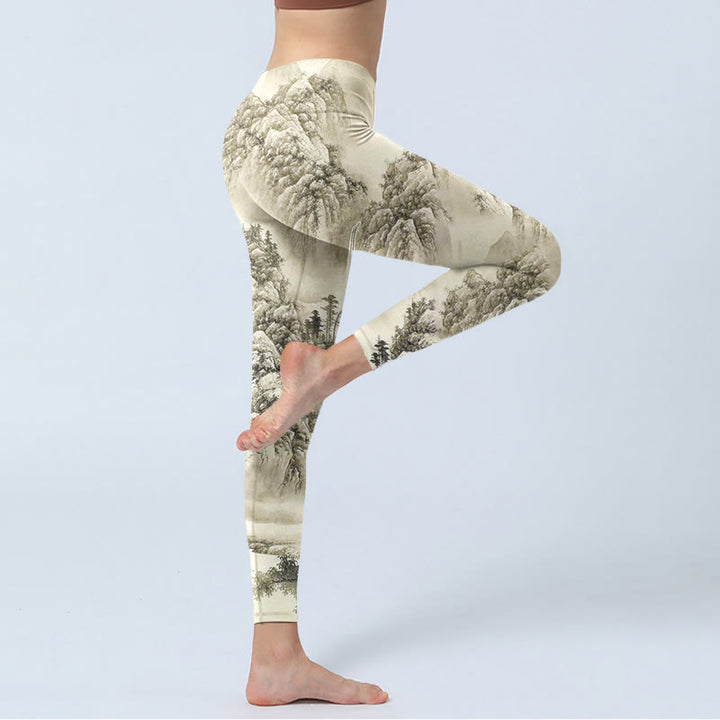 Leggings de sport imprimés Buddha Stones Mountain Tree River Scenery Pantalons de yoga pour femmes - image 3