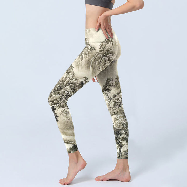 Leggings de sport imprimés Buddha Stones Mountain Tree River Scenery Pantalons de yoga pour femmes - image 3