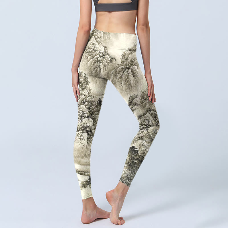 Leggings de sport imprimés Buddha Stones Mountain Tree River Scenery Pantalons de yoga pour femmes - image 4