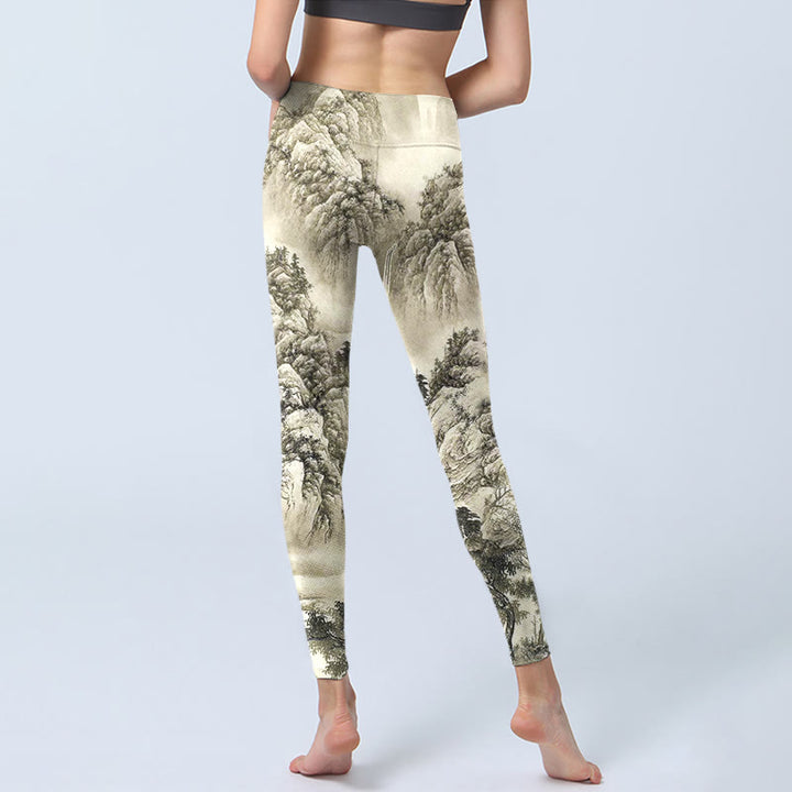 Leggings de sport imprimés Buddha Stones Mountain Tree River Scenery Pantalons de yoga pour femmes - image 6