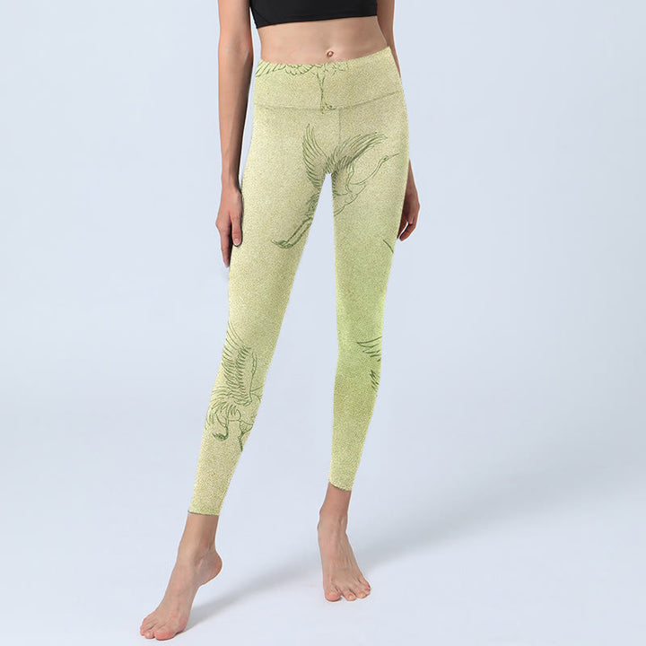 Pantalon de yoga pour femme avec leggings de sport à imprimé grue jaune clair Buddha Stones - image 6