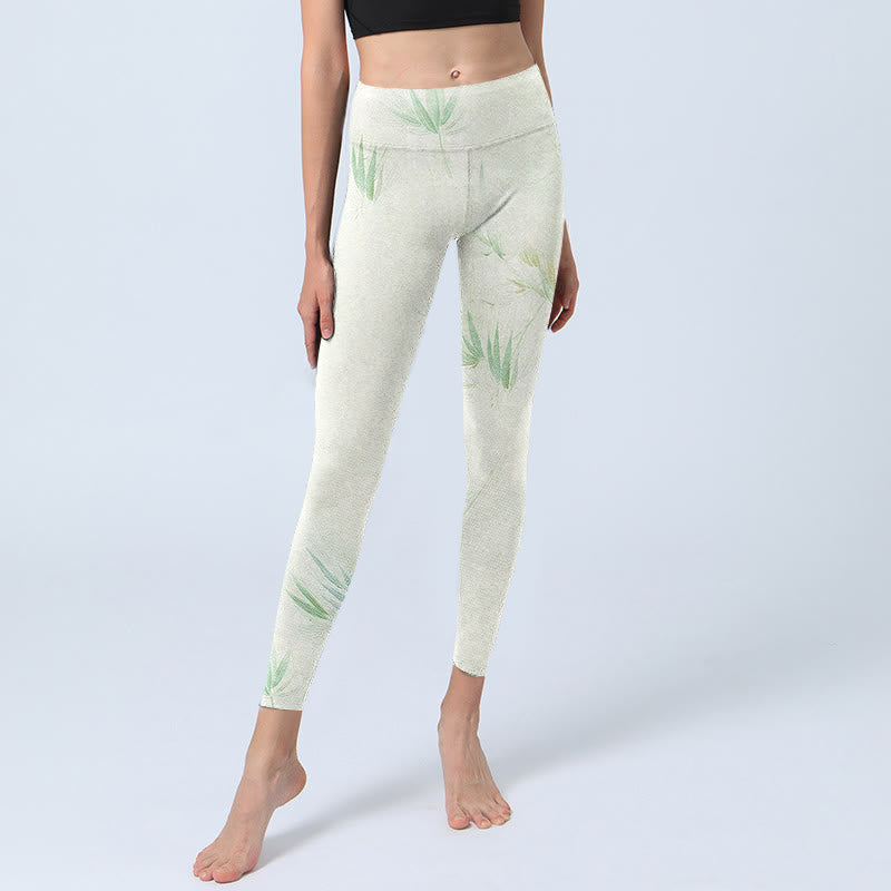 Leggings de sport à imprimé feuilles de bambou vertes Buddha Stones Pantalon de yoga pour femme - image 6