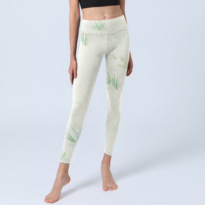 Leggings de sport à imprimé feuilles de bambou vertes Buddha Stones Pantalon de yoga pour femme - image 6