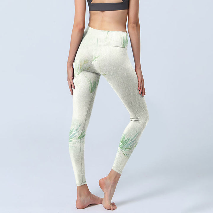 Leggings de sport à imprimé feuilles de bambou vertes Buddha Stones Pantalon de yoga pour femme - image 5