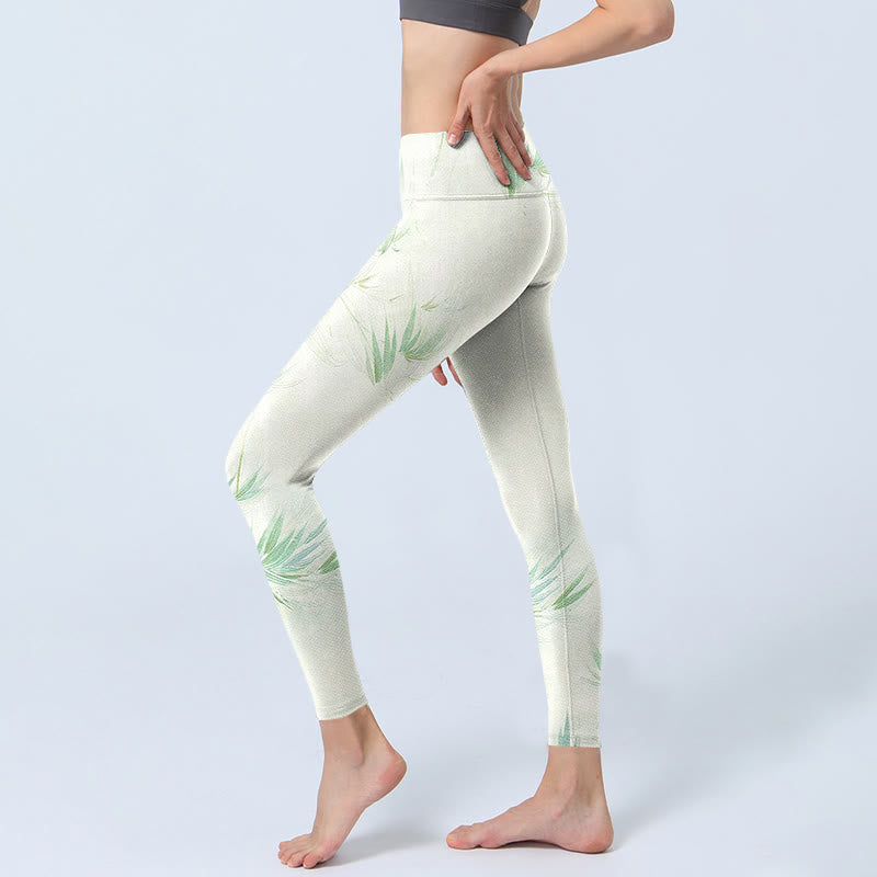 Leggings de sport à imprimé feuilles de bambou vertes Buddha Stones Pantalon de yoga pour femme - image 3