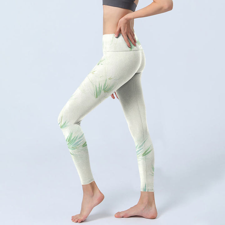 Leggings de sport à imprimé feuilles de bambou vertes Buddha Stones Pantalon de yoga pour femme - image 3
