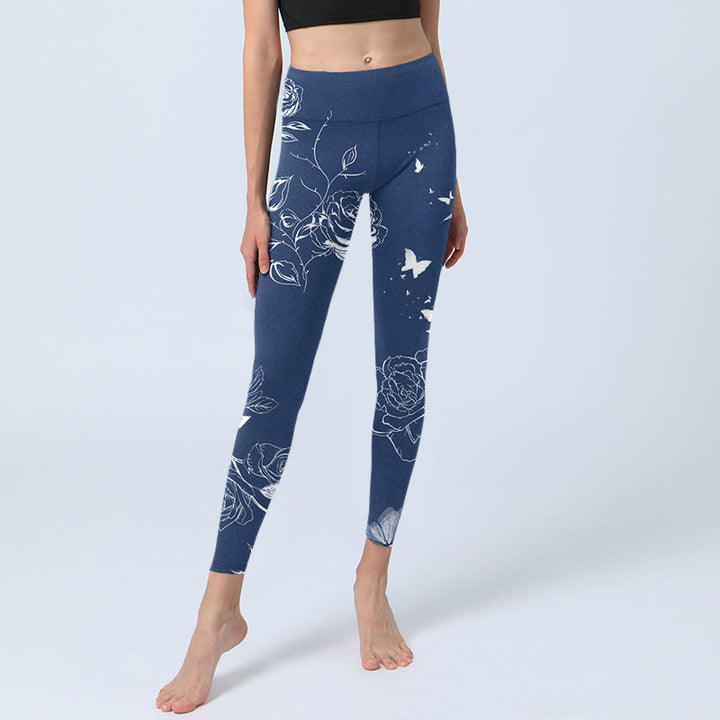 Pantalon de yoga pour femme avec leggings de sport à imprimé papillon et rose bleu Buddha Stones - image 7