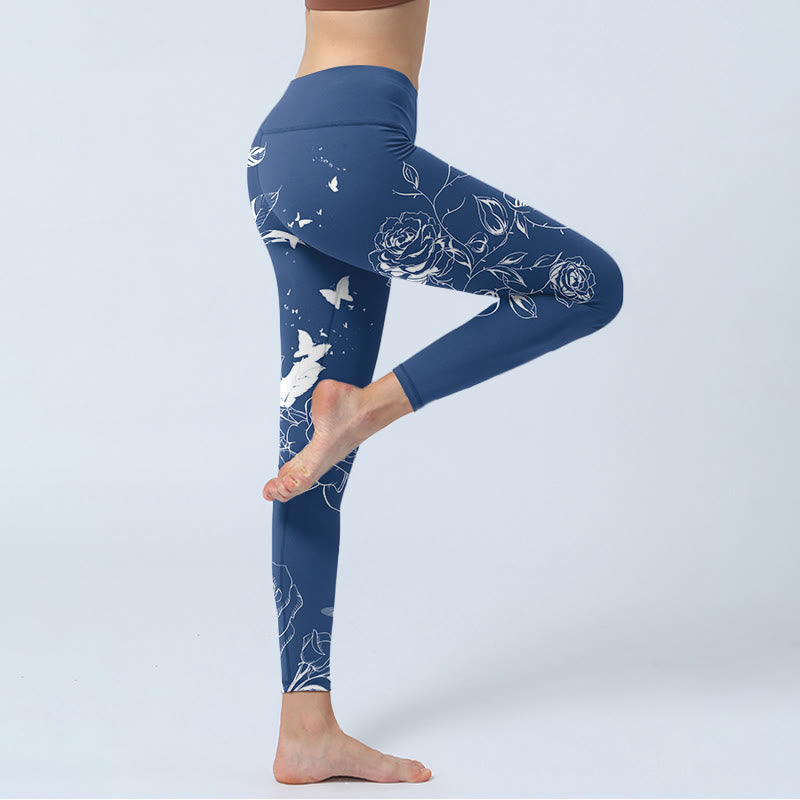 Pantalon de yoga pour femme avec leggings de sport à imprimé papillon et rose bleu Buddha Stones - image 5
