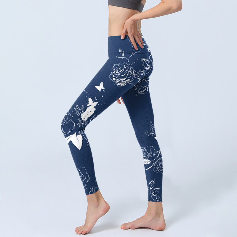 Pantalon de yoga pour femme avec leggings de sport à imprimé papillon et rose bleu Buddha Stones - image 4