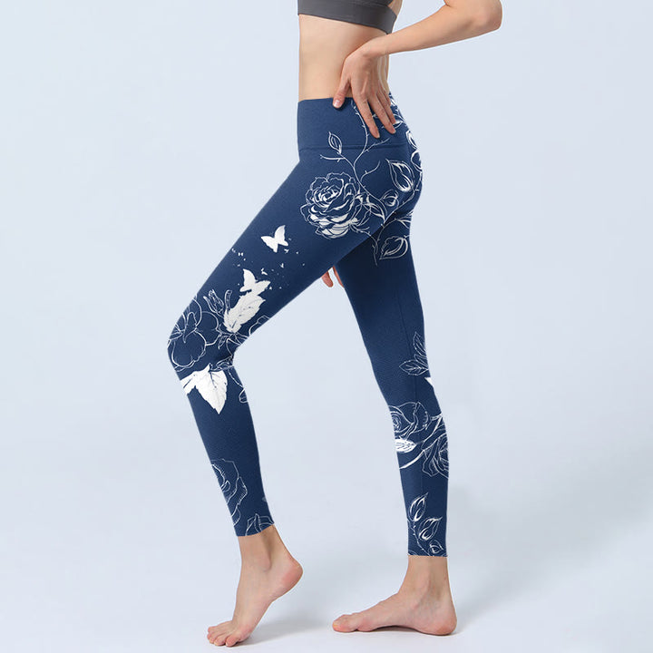Pantalon de yoga pour femme avec leggings de sport à imprimé papillon et rose bleu Buddha Stones - image 4