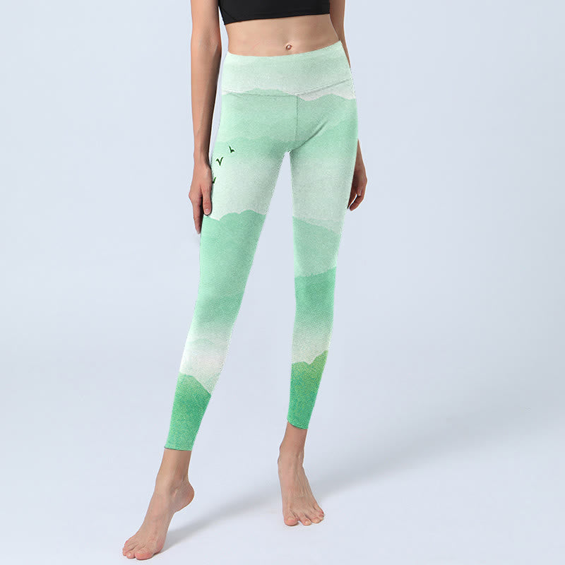 Leggings de sport à imprimé oie sauvage Buddha Stones Mint Cream Mountains Pantalon de yoga pour femme - image 6