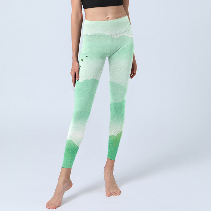 Leggings de sport à imprimé oie sauvage Buddha Stones Mint Cream Mountains Pantalon de yoga pour femme - image 6