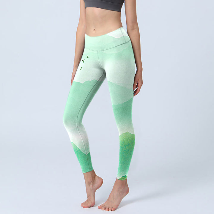 Leggings de sport à imprimé oie sauvage Buddha Stones Mint Cream Mountains Pantalon de yoga pour femme - Crème à la menthe - US18，UK/AU22，EU50 (4XL) - image 0