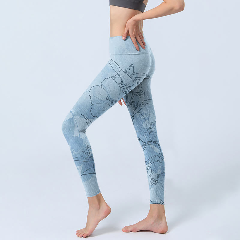 Leggings de sport à imprimé floral bleu Buddha Stones Pantalon de yoga pour femme - image 3