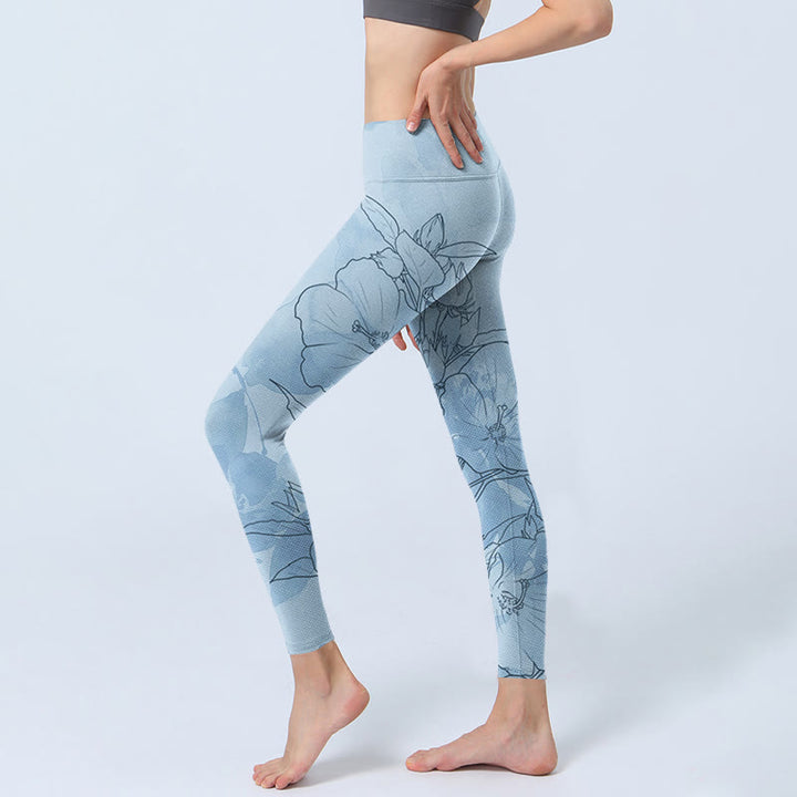 Leggings de sport à imprimé floral bleu Buddha Stones Pantalon de yoga pour femme - image 3