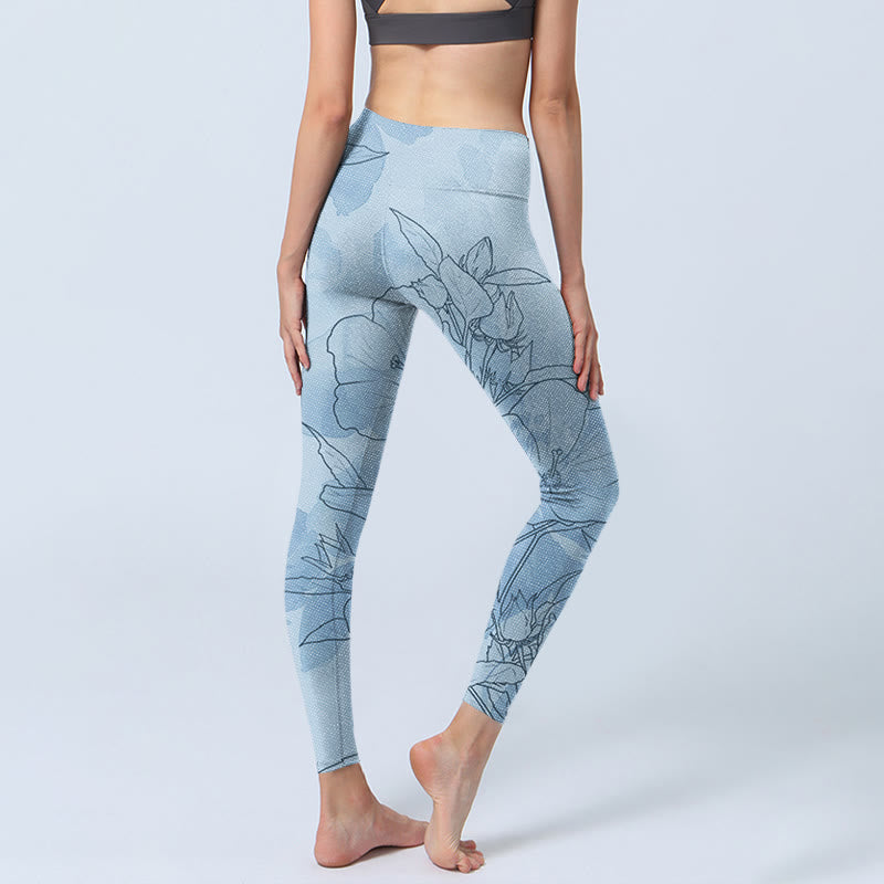 Leggings de sport à imprimé floral bleu Buddha Stones Pantalon de yoga pour femme - image 5