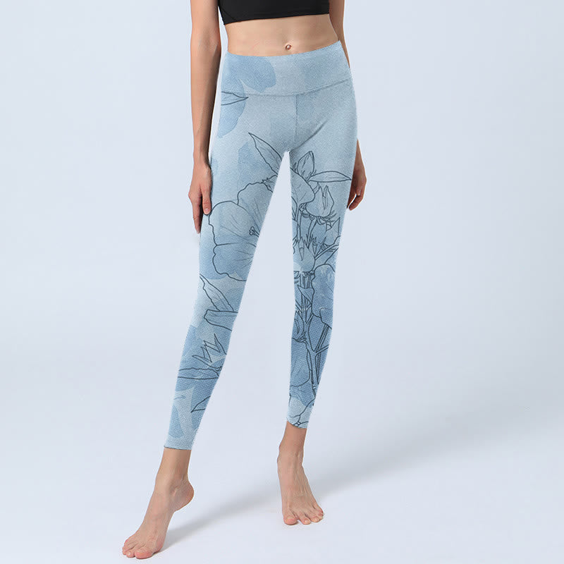 Leggings de sport à imprimé floral bleu Buddha Stones Pantalon de yoga pour femme - image 6
