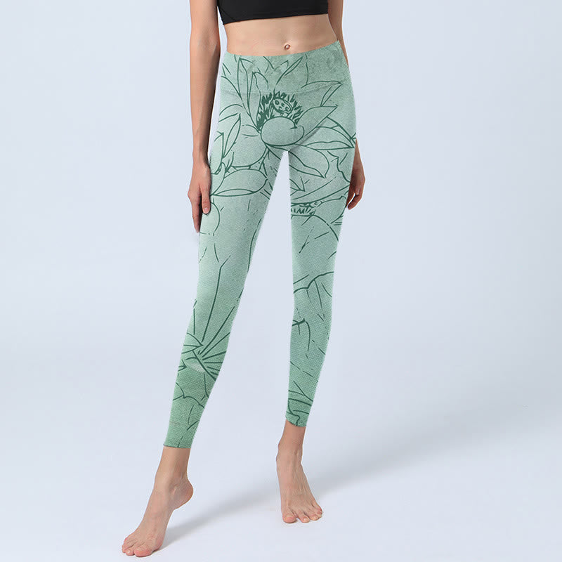 Pantalon de yoga pour femme avec legging de sport imprimé fleur de lotus vert Buddha Stones - image 6