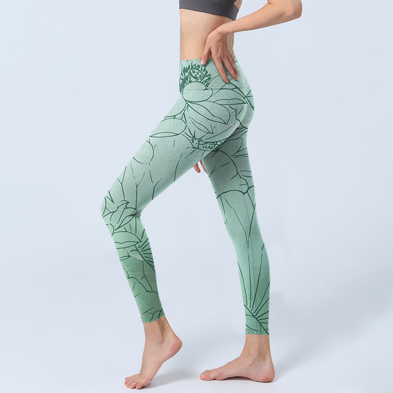 Pantalon de yoga pour femme avec legging de sport imprimé fleur de lotus vert Buddha Stones - image 3