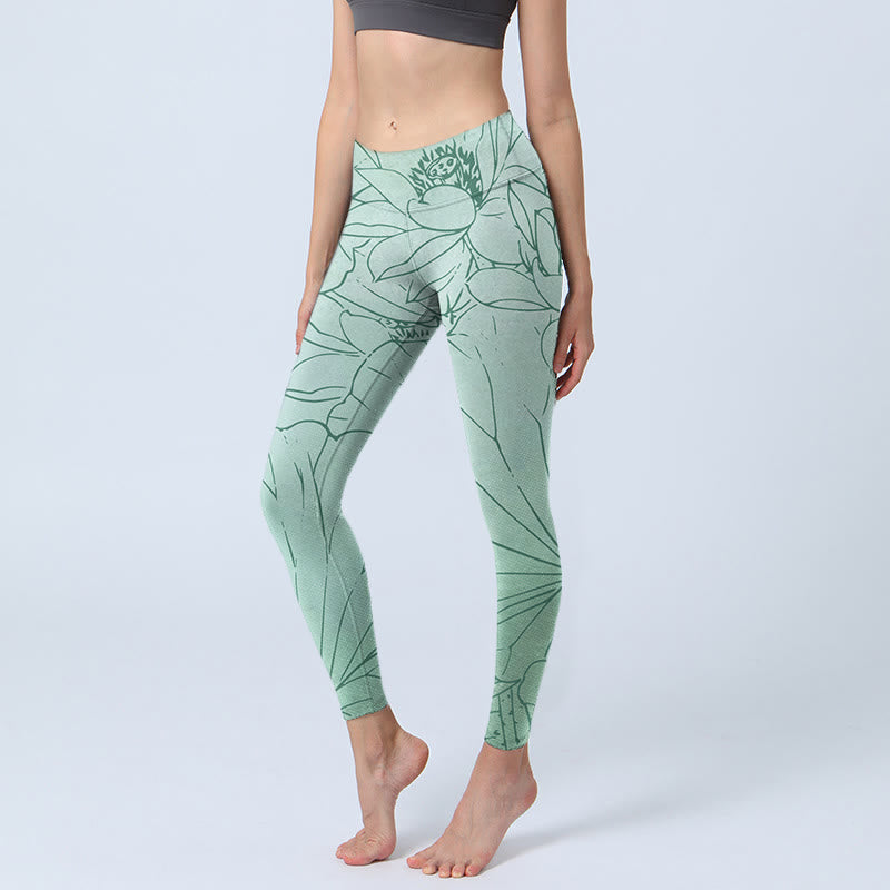 Pantalon de yoga pour femme avec legging de sport imprimé fleur de lotus vert Buddha Stones - Vert foncé - US18，UK/AU22，EU50 (4XL) - image 0