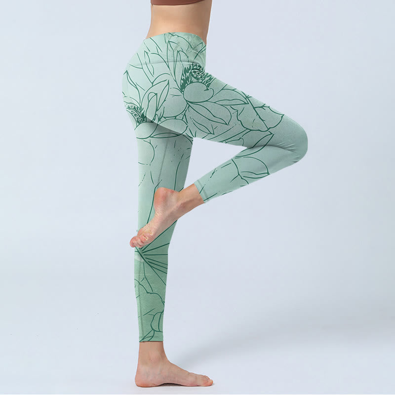 Pantalon de yoga pour femme avec legging de sport imprimé fleur de lotus vert Buddha Stones - image 4